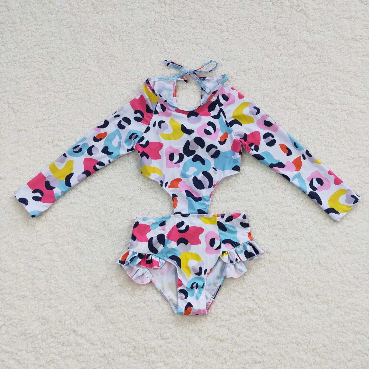 Girls' Floral Print Short Sleeve Swimsuit 2-Piece Set