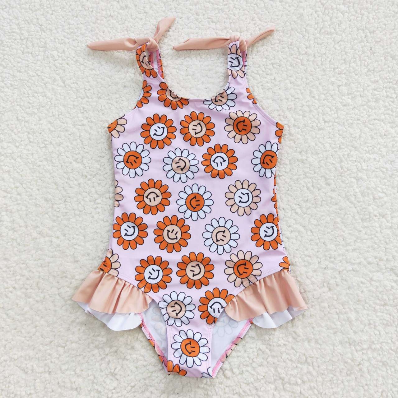Smile Floral One piece girls summer Swimsuit