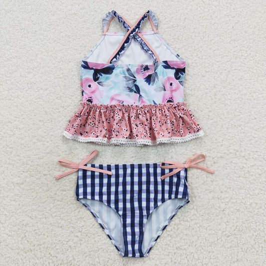 Blue Floral 2pc girls summer Swimsuit
