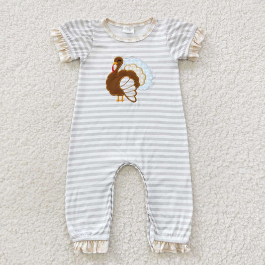 Thanksgiving Turkey Plaid Girls Baby long Romper