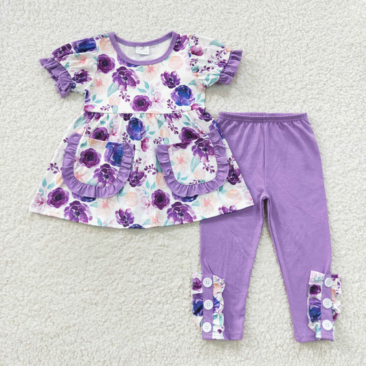 Purple Flowers Girls Set