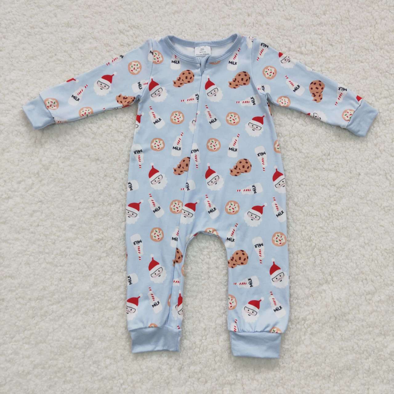 Christmas Blue Santa Baby Romper With zipper