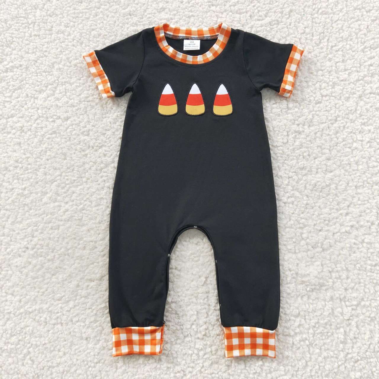 Halloween Embroidery Orange Candy Boy Romper