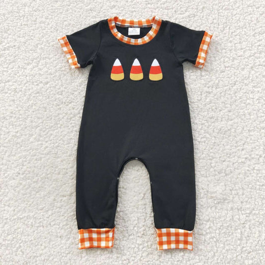 Halloween Embroidery Orange Candy Boy Romper