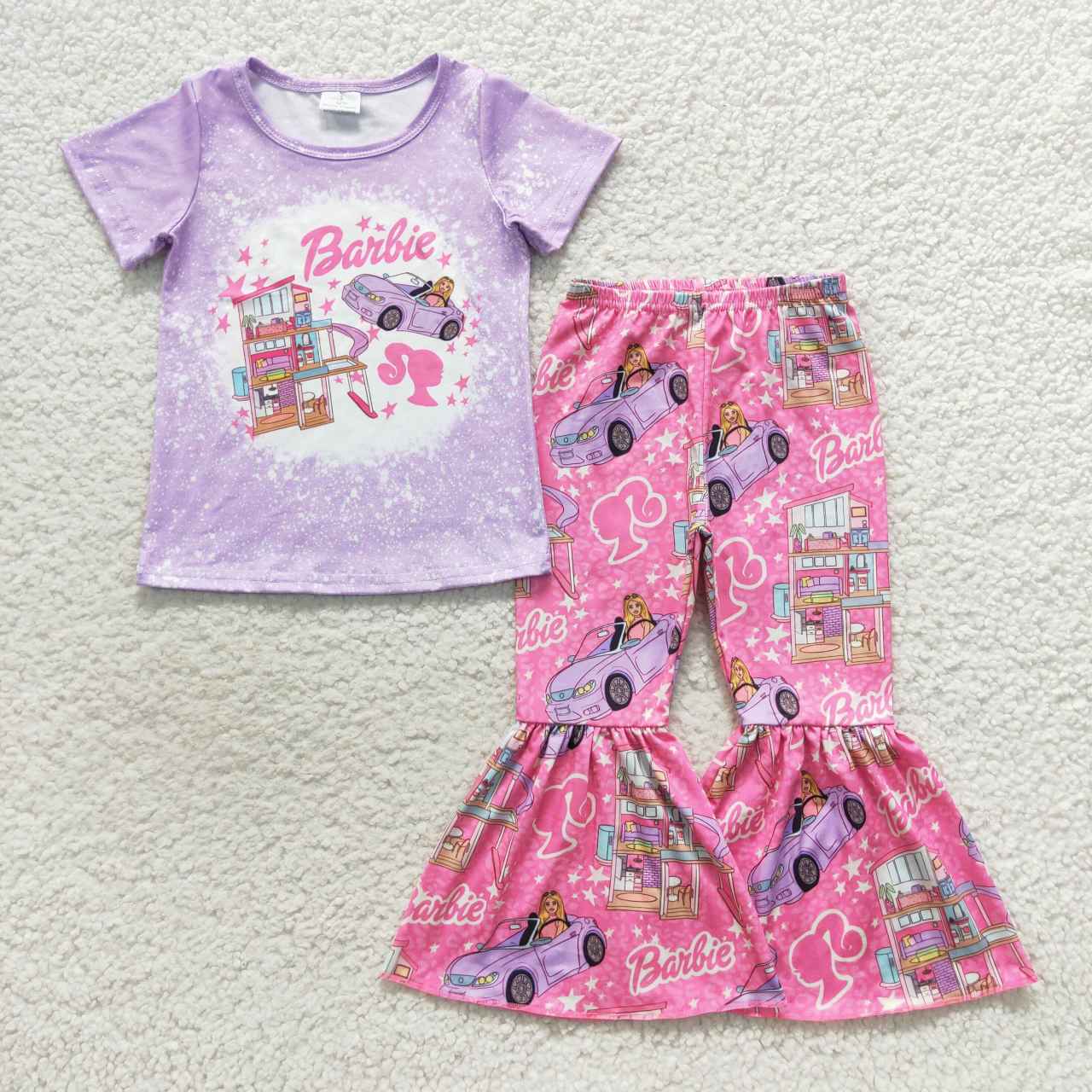Purple Cartoon Bell Pants Girls Set