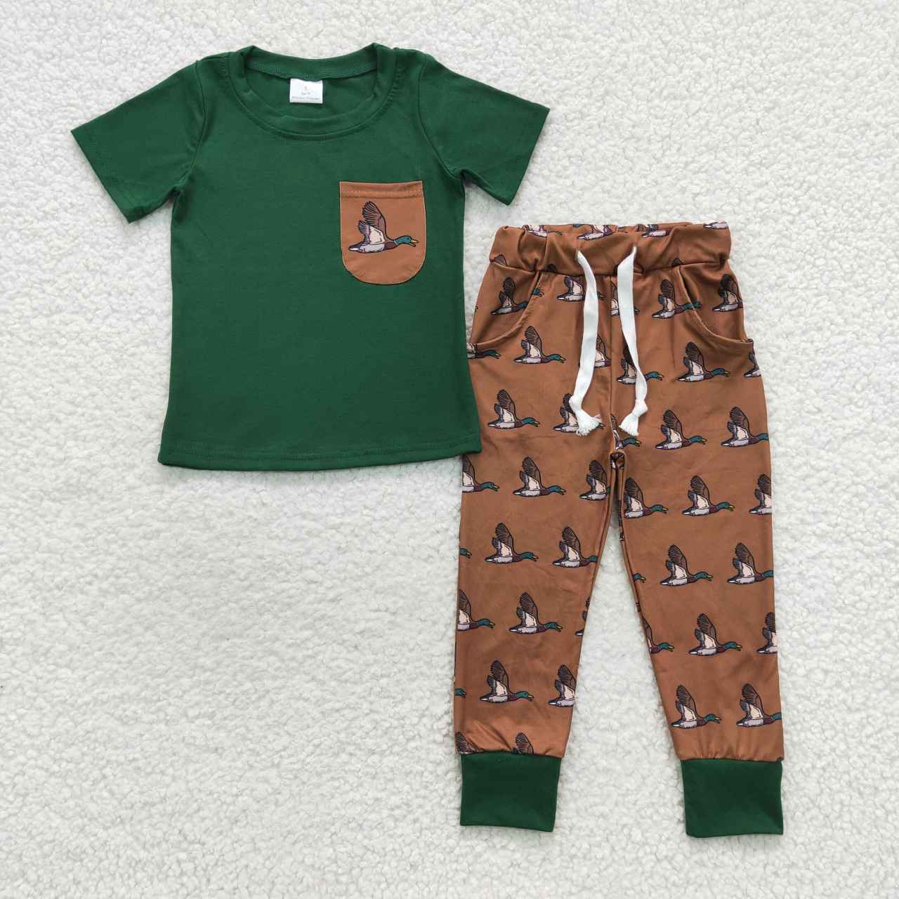 green Duck Cartoon Short Sleeve Pants boy set