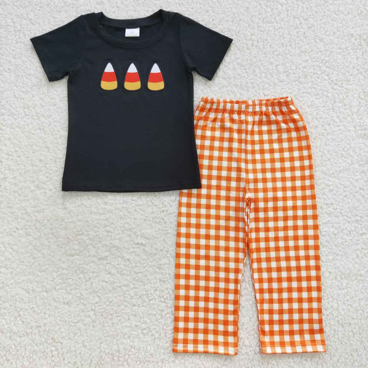 Halloween Orange Embroidered Short Sleeve Boy Suit