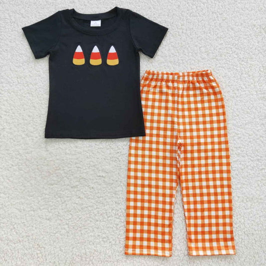 Halloween Orange Embroidered Short Sleeve Boy Suit