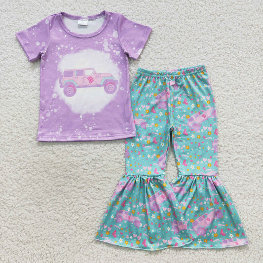 Purple Cartoon Bell Pants Girls Set