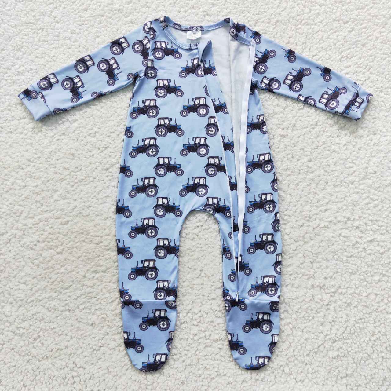Blue Car Baby Romper With zipper