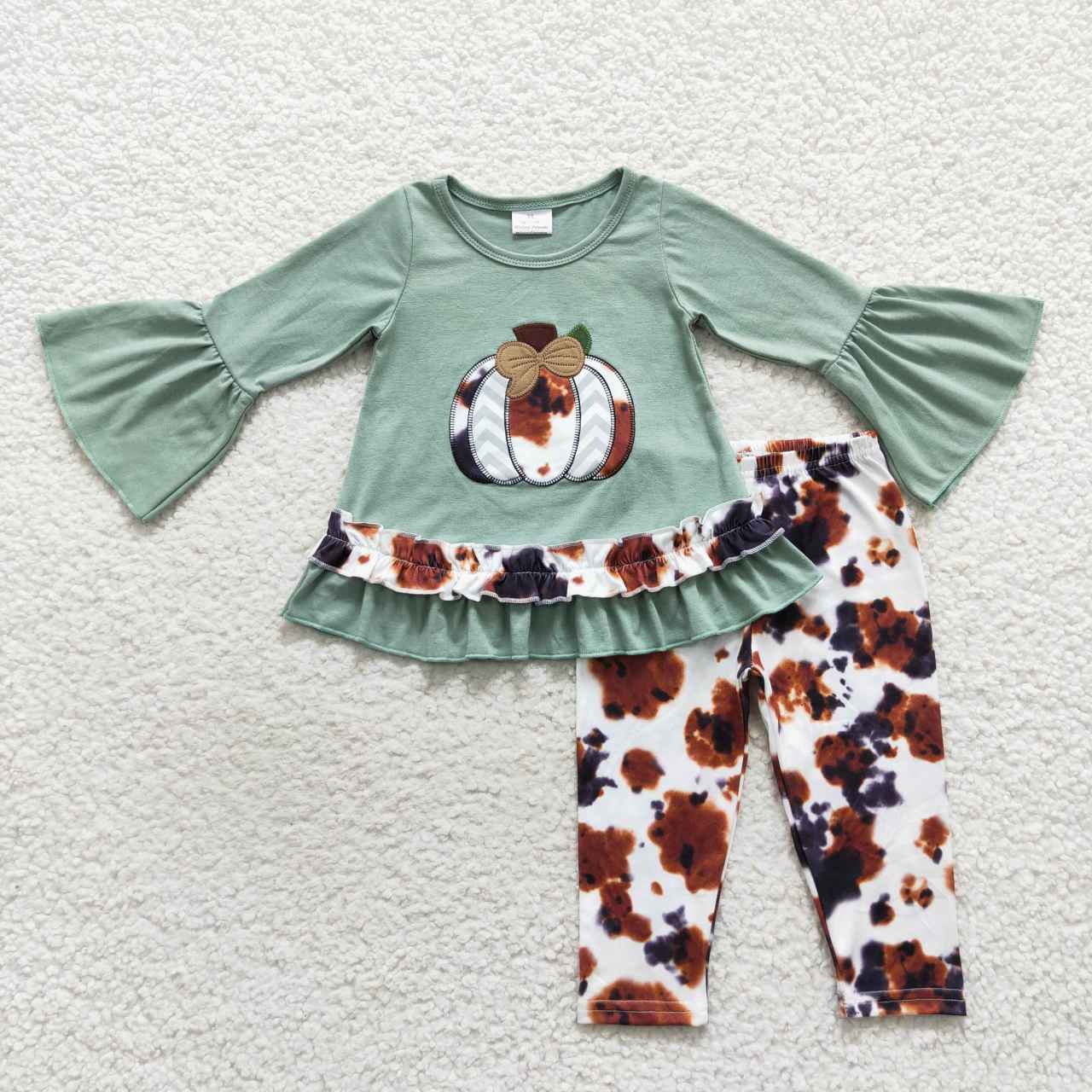 Fall Embroidered Leopard Pumpkin Pants Girls Outfits