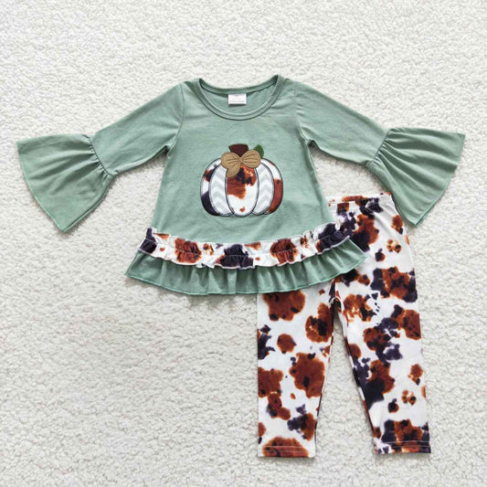 Fall Embroidered Leopard Pumpkin Pants Girls Outfits