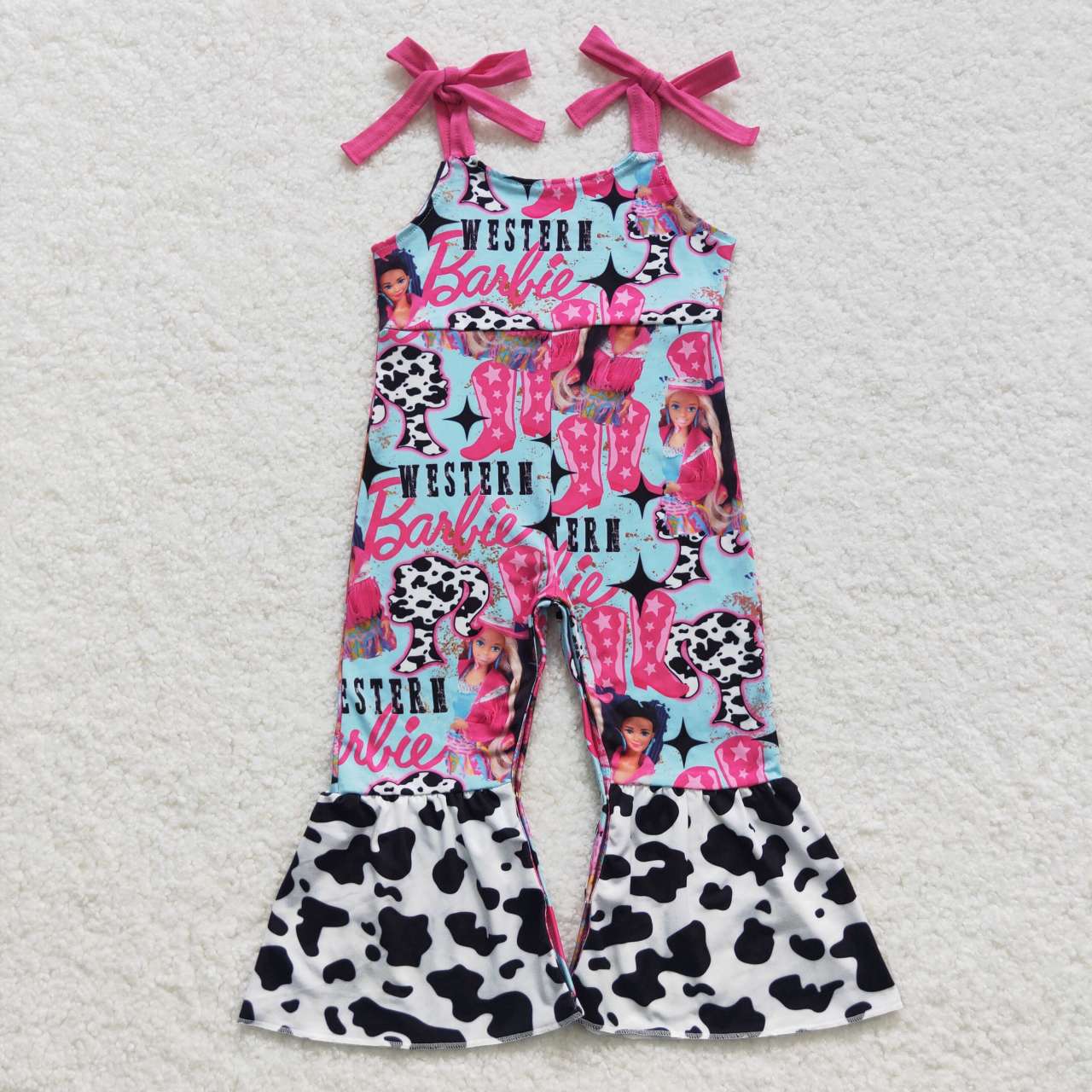 Pink Girls Cow Print Jumpsuit