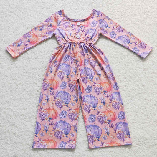 Purple Pumpkin Long Sleeve Romper