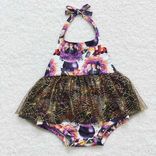 Halloween Purple Cartoon Girls Romper