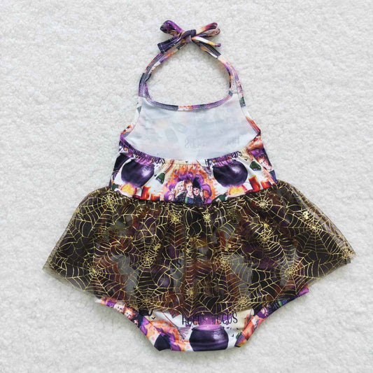 Halloween Purple Cartoon Girls Romper