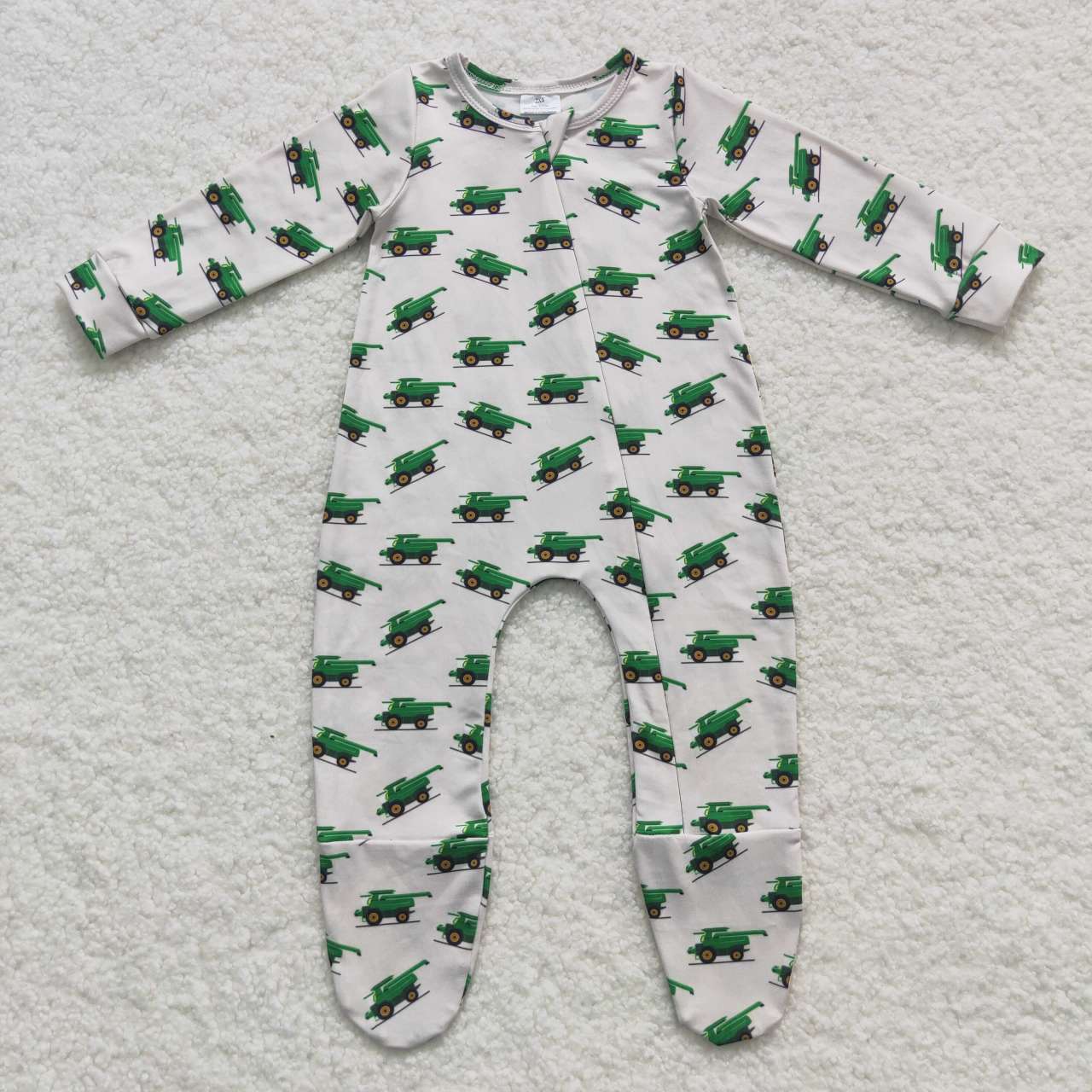 Green Car Baby Romper With zipper