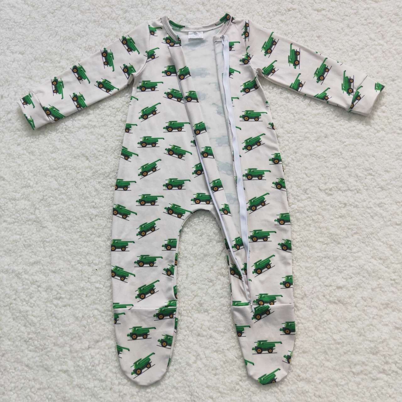 Green Car Baby Romper With zipper