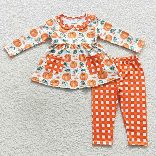 Orange Pumpkin Long Sleeve Girls Set