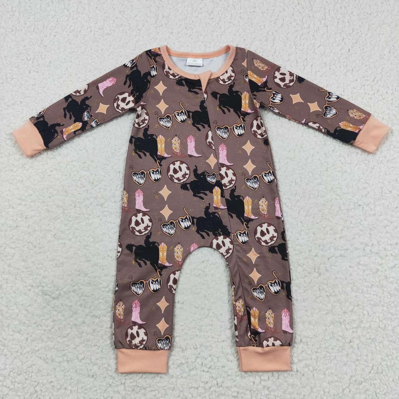 Western Boot Horse Cartoon Baby Romper With zipper