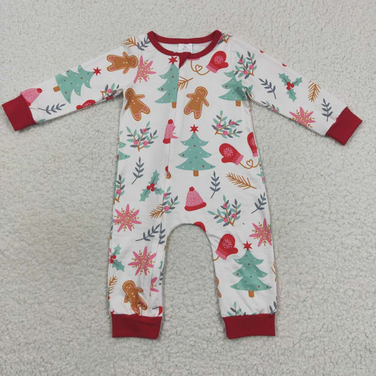 Christmas Tree Print Baby Romper With zipper