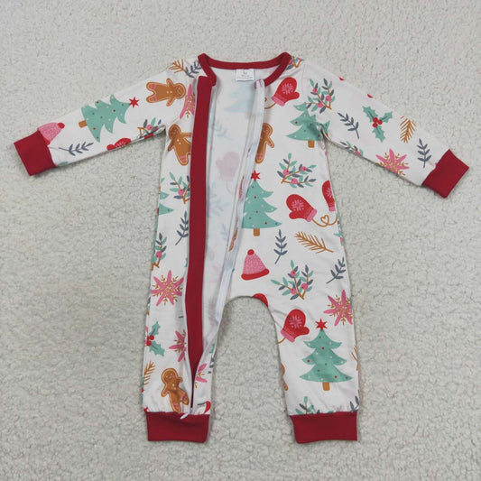Christmas Tree Print Baby Romper With zipper