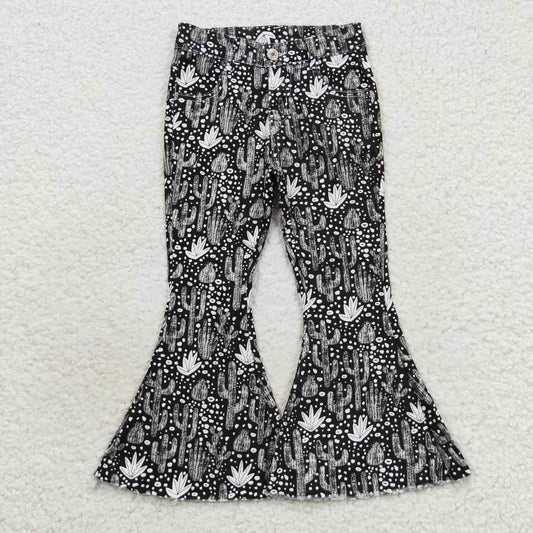 Black Cactus Print jeans Flare Pants
