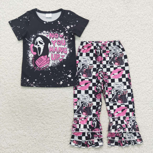 Halloween Black Plaid Cartoon Pants Girls Set