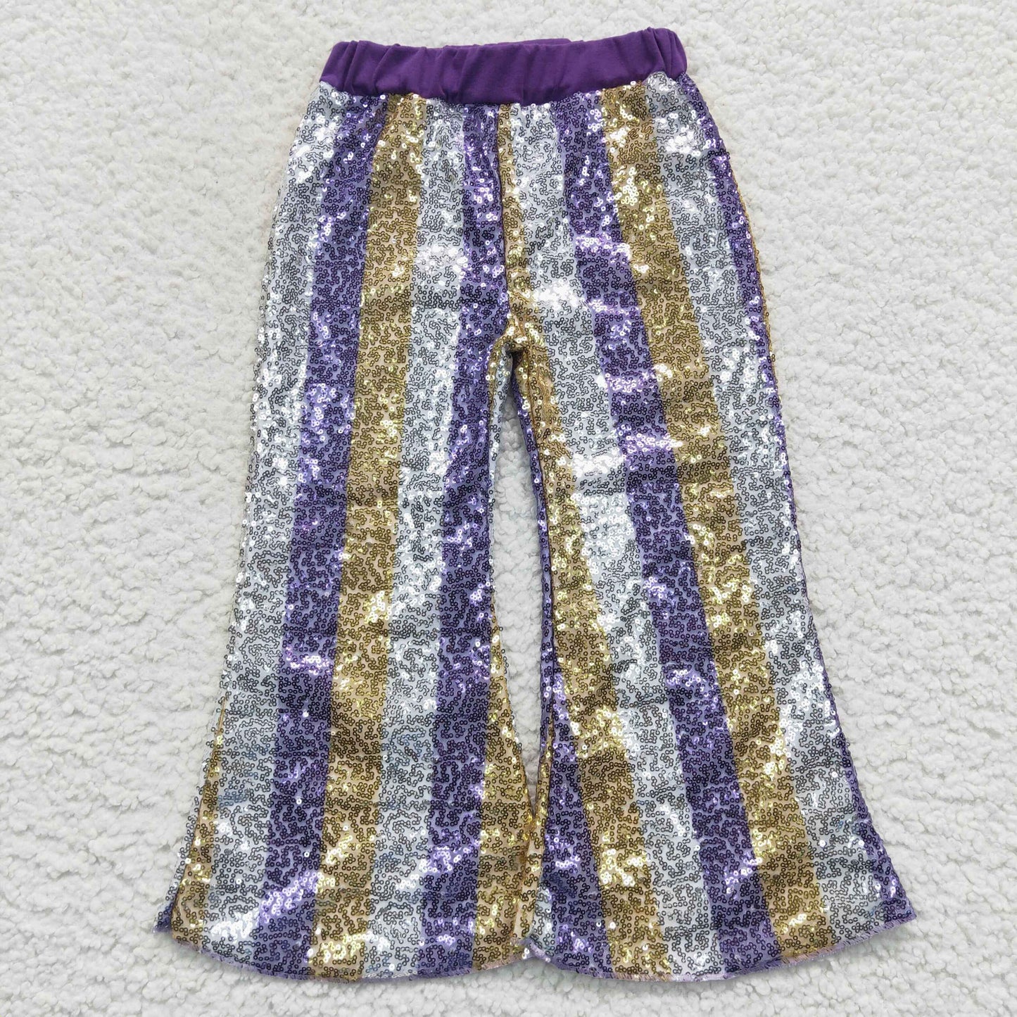 Purple White Sequins Bell Pants