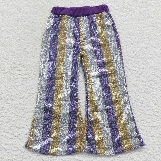 Purple White Sequins Bell Pants
