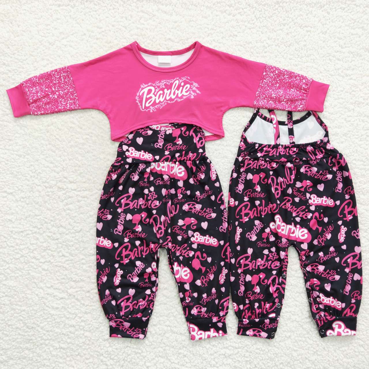 Pink Cartoon Jumpsuit Girls Set