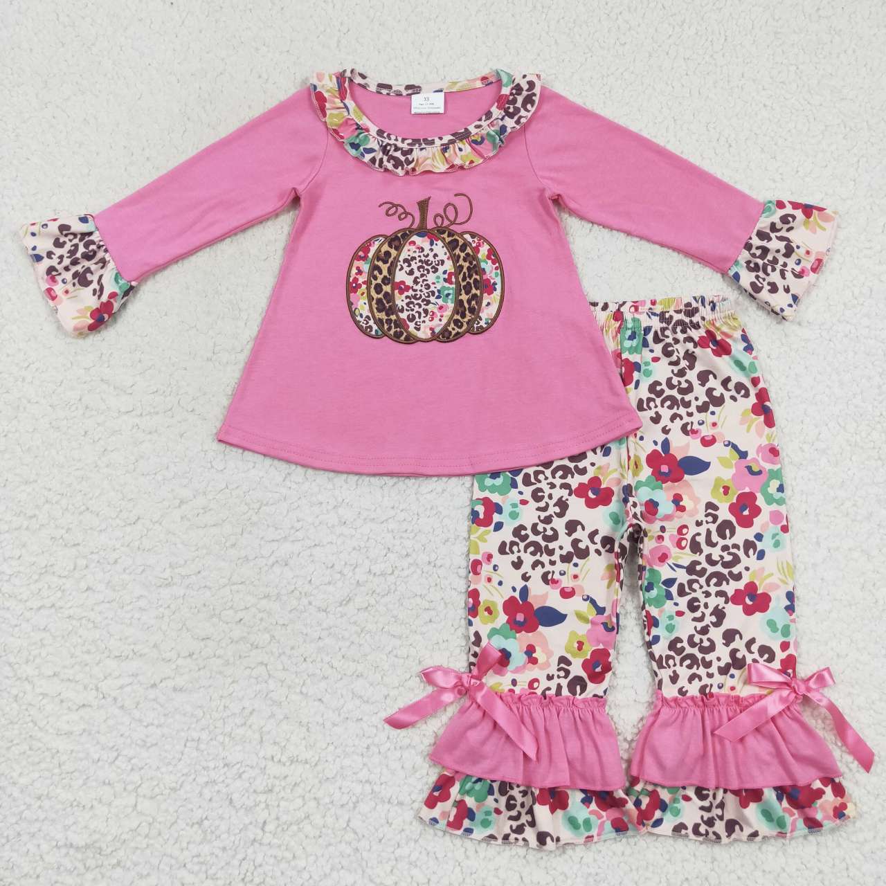 Fall Embroidered Pumpkin Pants Girls Outfits