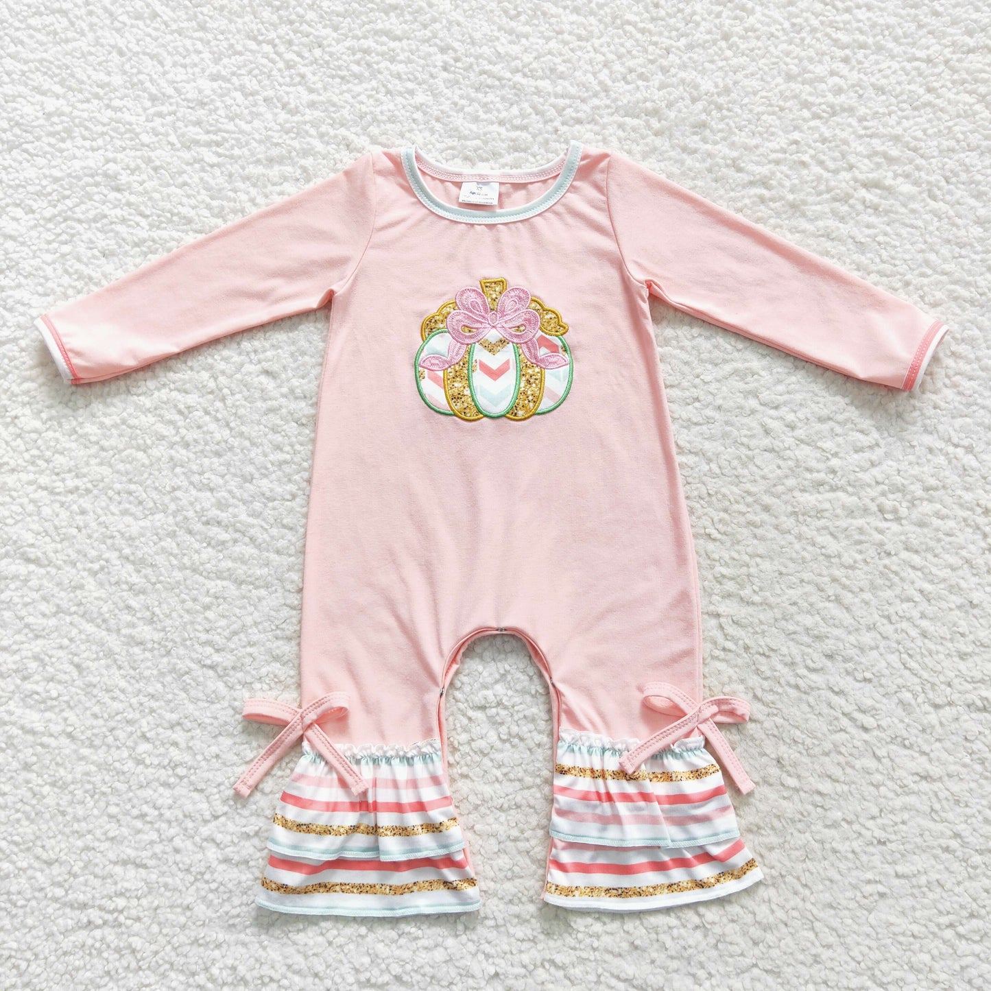Pink Embroidery Pumpkin Baby Girls Romper