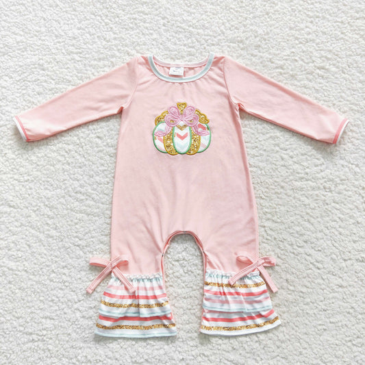 Pink Embroidery Pumpkin Baby Girls Romper