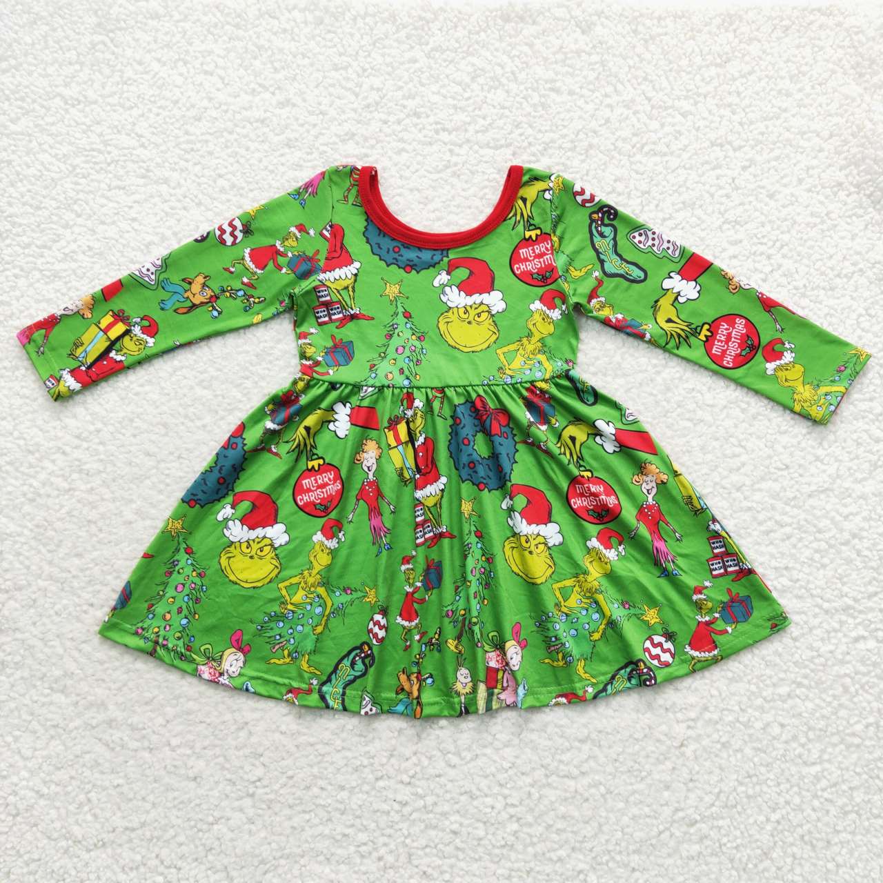 Christmas Green Cartoon Long Sleeves Dress