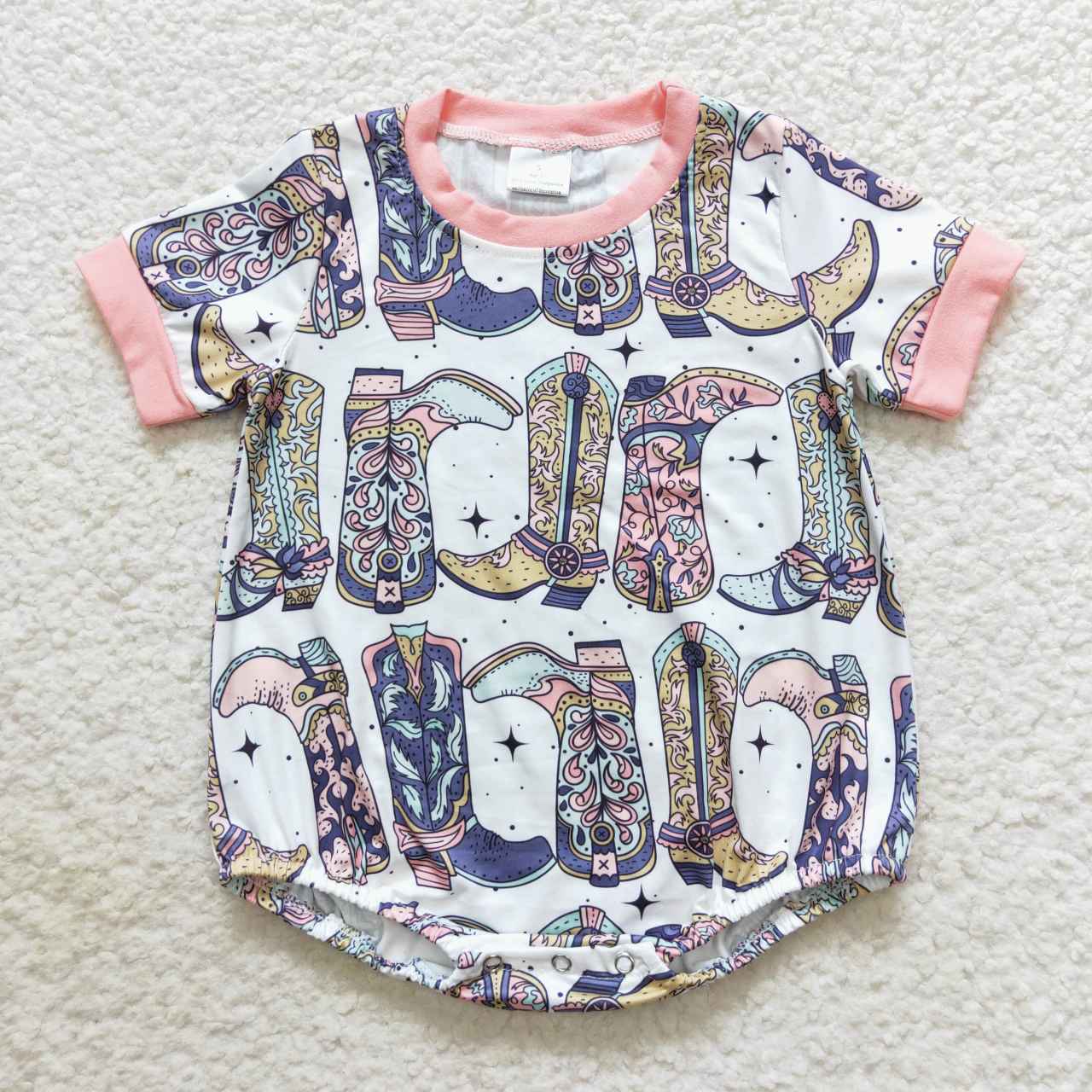 Pink Boot Print Short sleeves romper