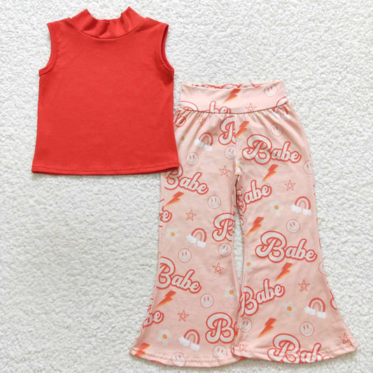 Orange sleeveless Letter Girls Set