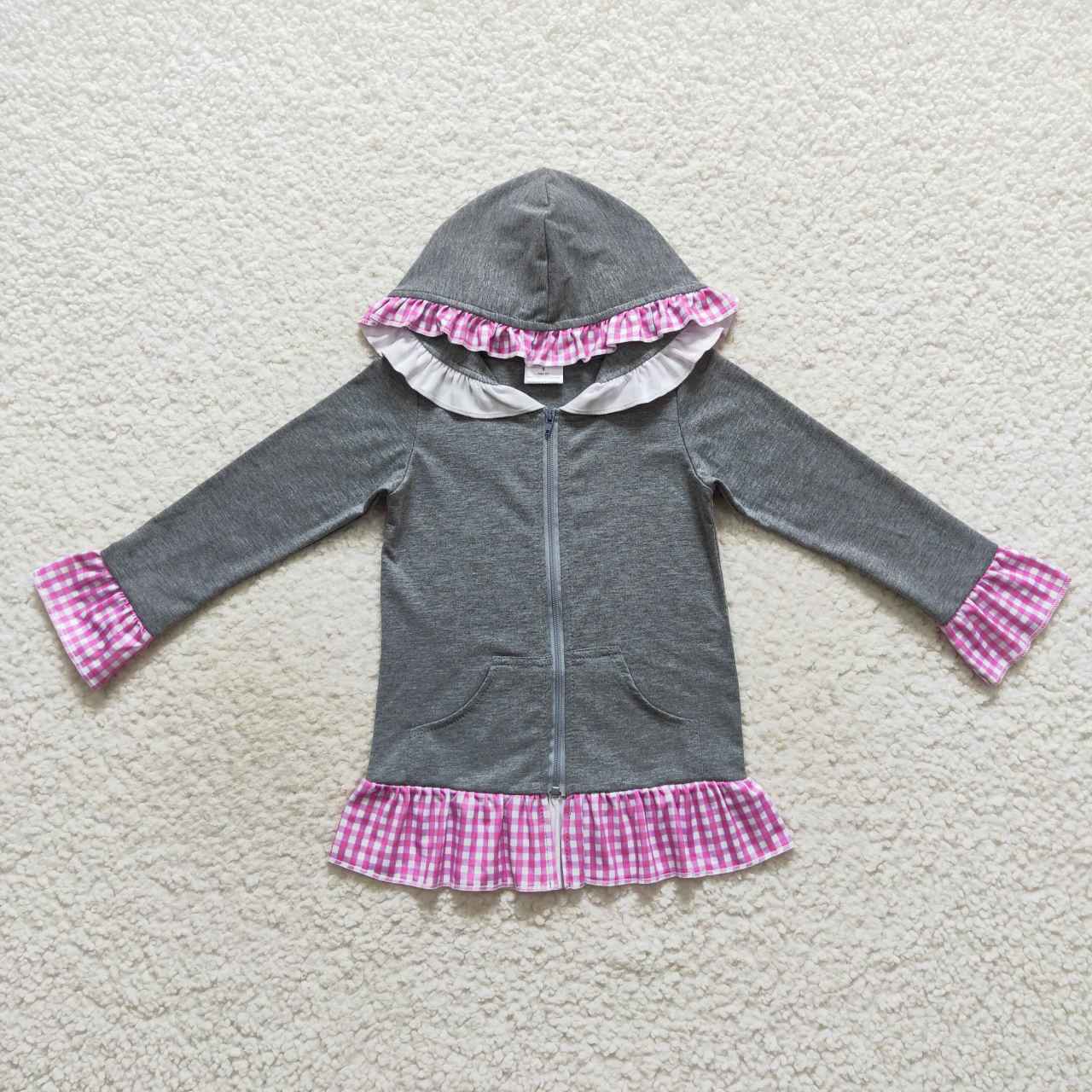 Grey Pink Plaid Girl's hooded