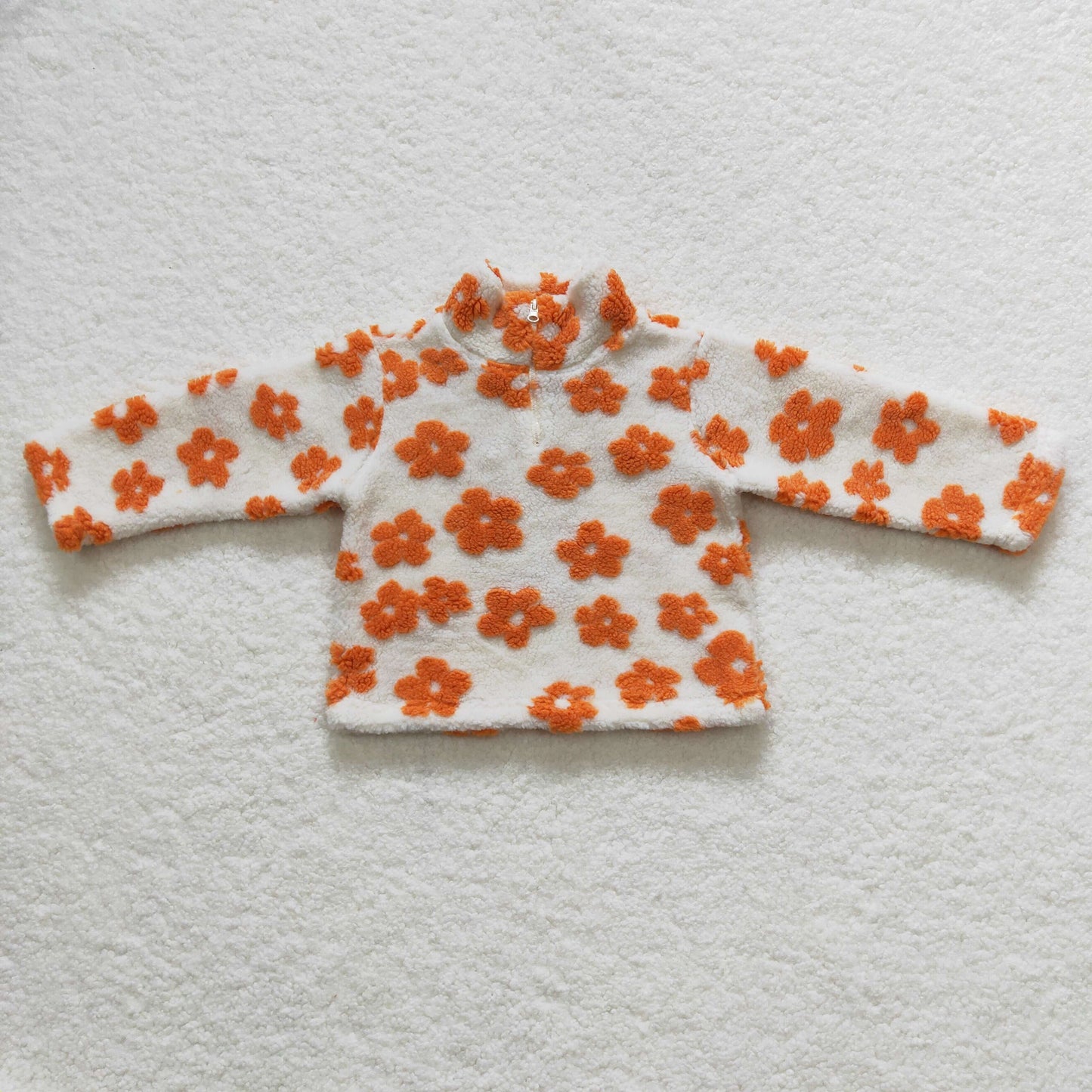 Orange Floral With Zipper Coat