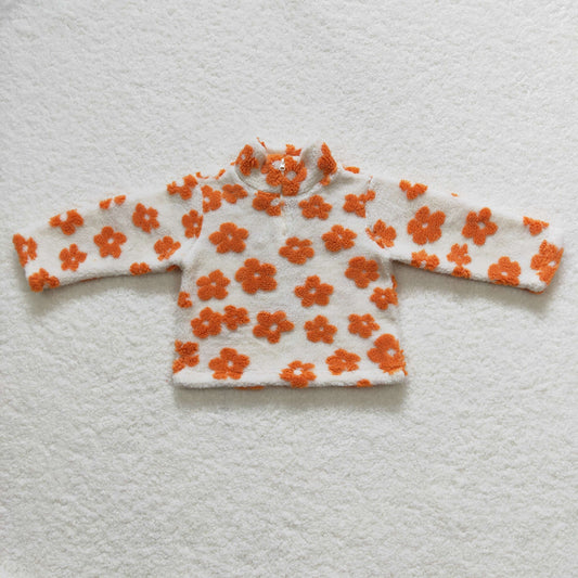 Orange Floral With Zipper Coat
