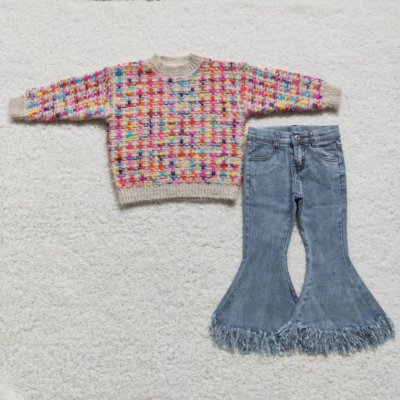 Colorful Sweater + Bell Pants Jeans