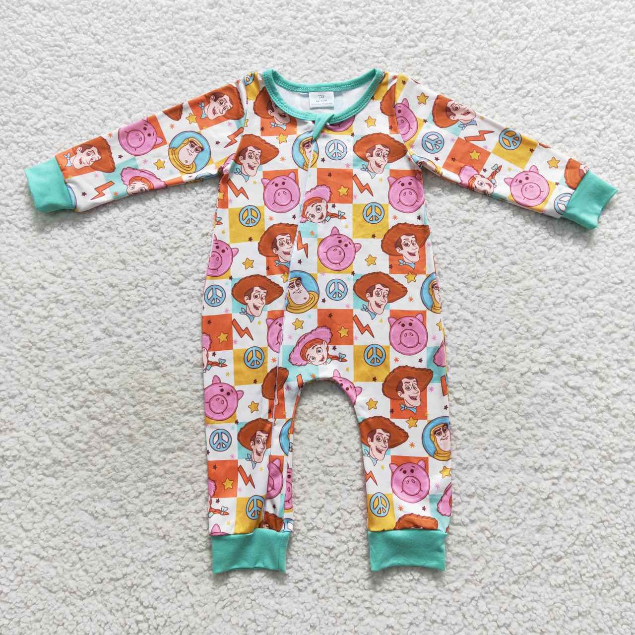 Blue Cartoon With Zipper Baby Romper