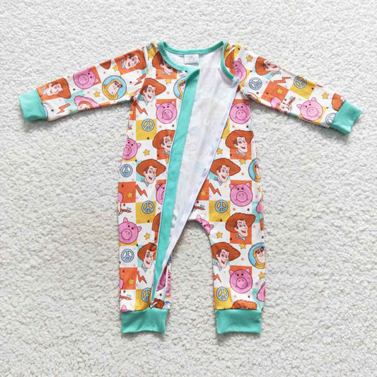 Blue Cartoon With Zipper Baby Romper
