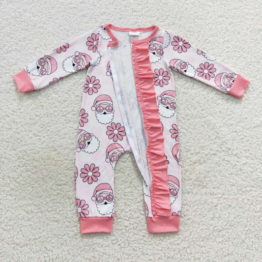 Christmas Pink Santa With Zipper Baby Romper