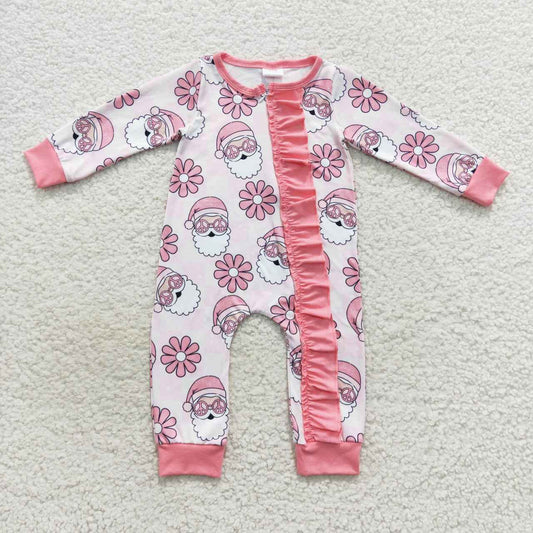 Christmas Pink Santa With Zipper Baby Romper