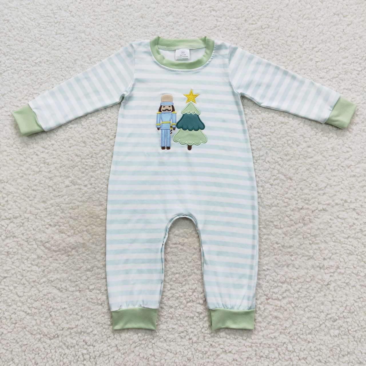 Christmas Green Striped Tree Baby Romper With zipper