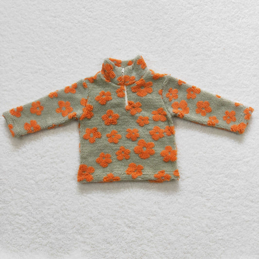 Orange Floral With Zipper Furry Sherpa