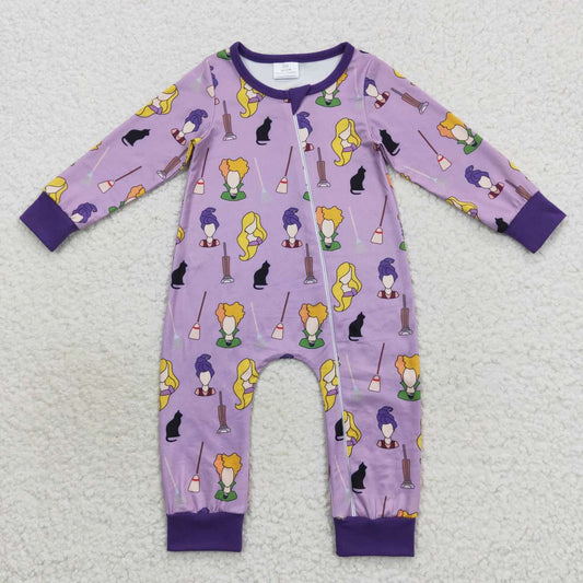 Halloween Purple Cartoon Baby Romper With zipper