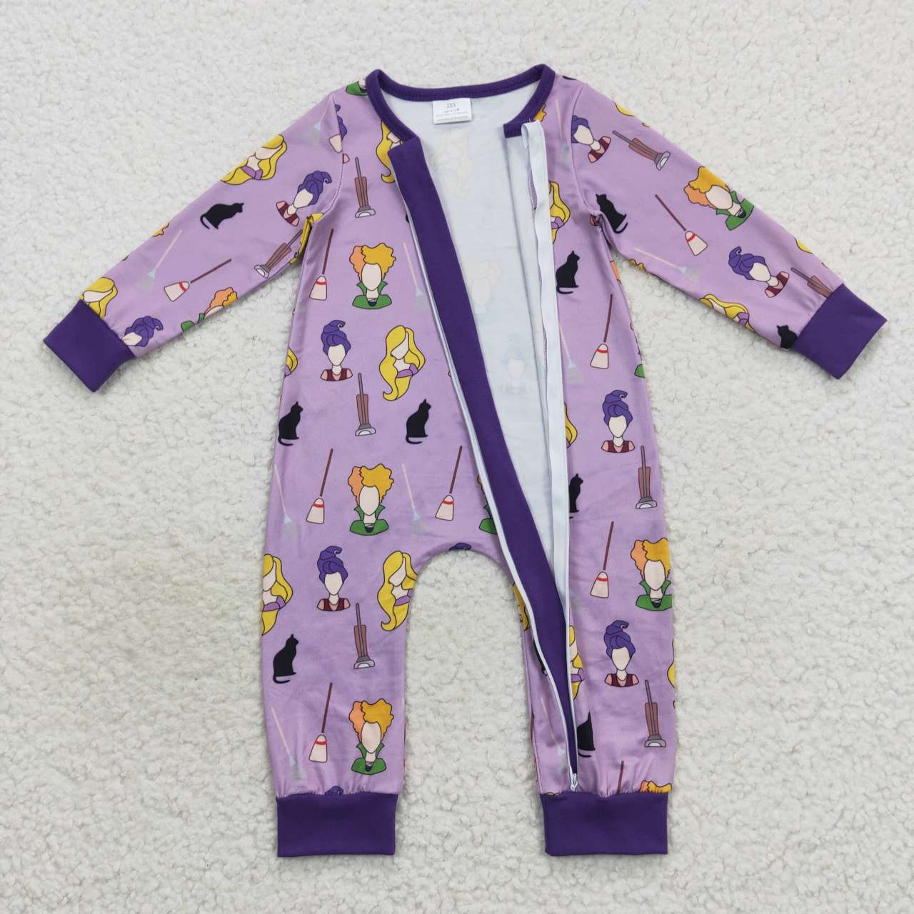 Halloween Purple Cartoon Baby Romper With zipper
