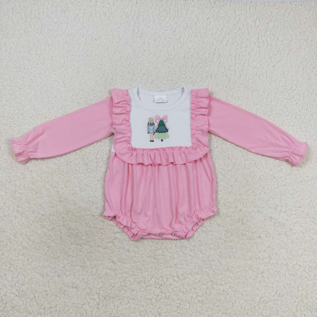 Christmas Pink Striped Tree Long Sleeves Romper